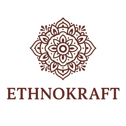 Mandala design with 'ETHNOKRAFT' text on a white background