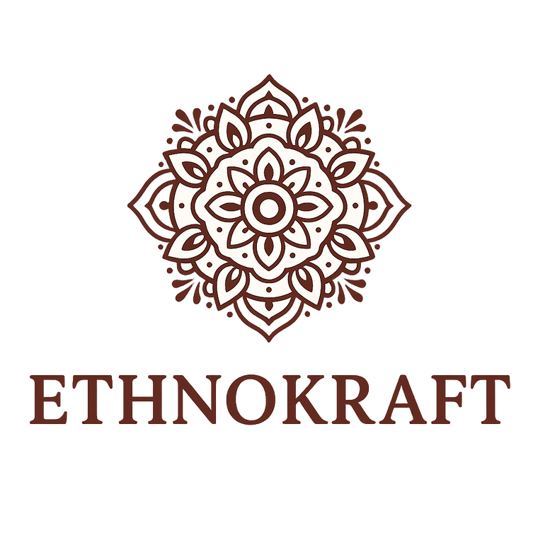 Mandala design with 'ETHNOKRAFT' text on a white background